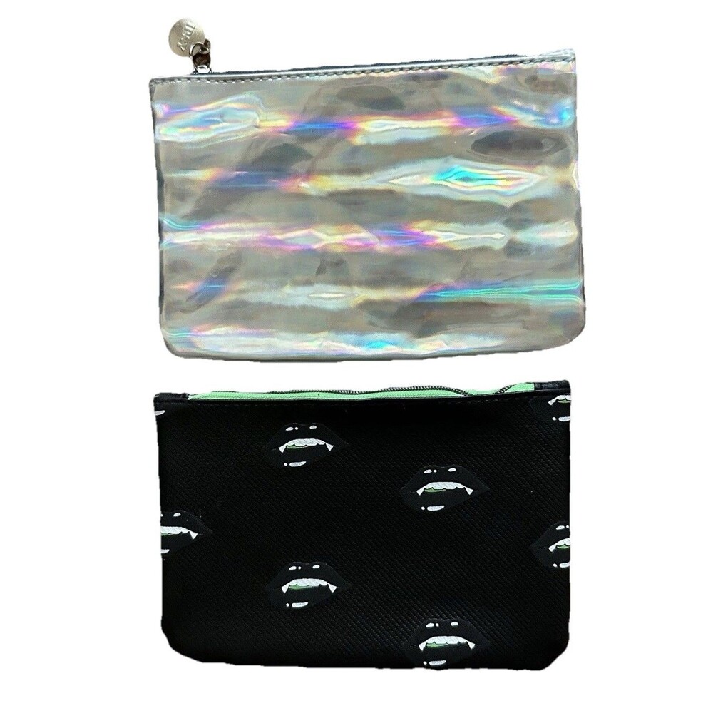Ipsy Makeup Bags Travel Iridescent, Blk Vamp Lips Storage School Lot of 2